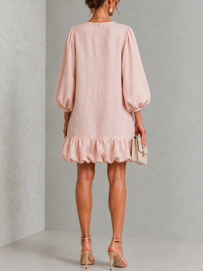 Rosalyn | Floral-Button Puff-Sleeve Mini Dress