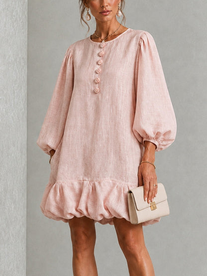 Rosalyn | Floral-Button Puff-Sleeve Mini Dress