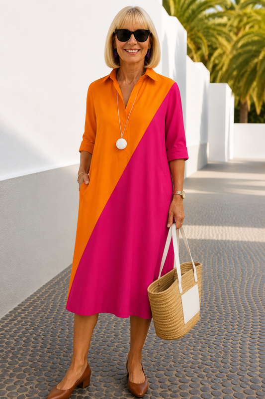Kayla Comfortable Midi Dress in Orange Pink