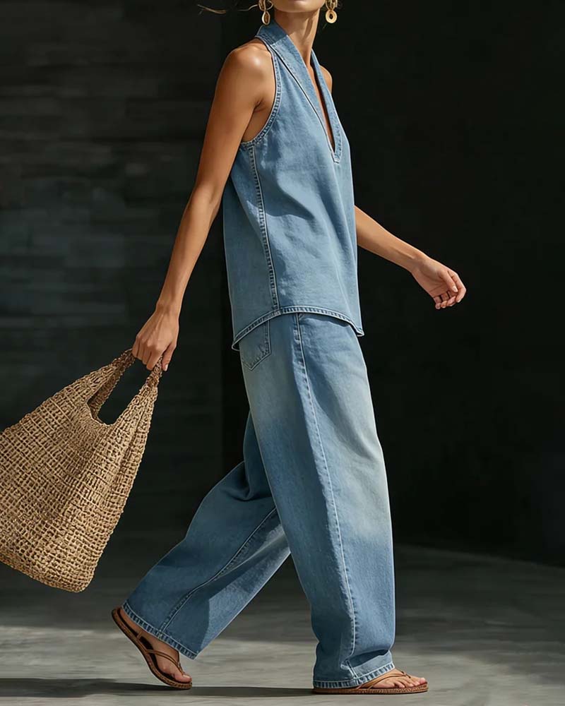 Martina | Fluid Long Set with V-Neck