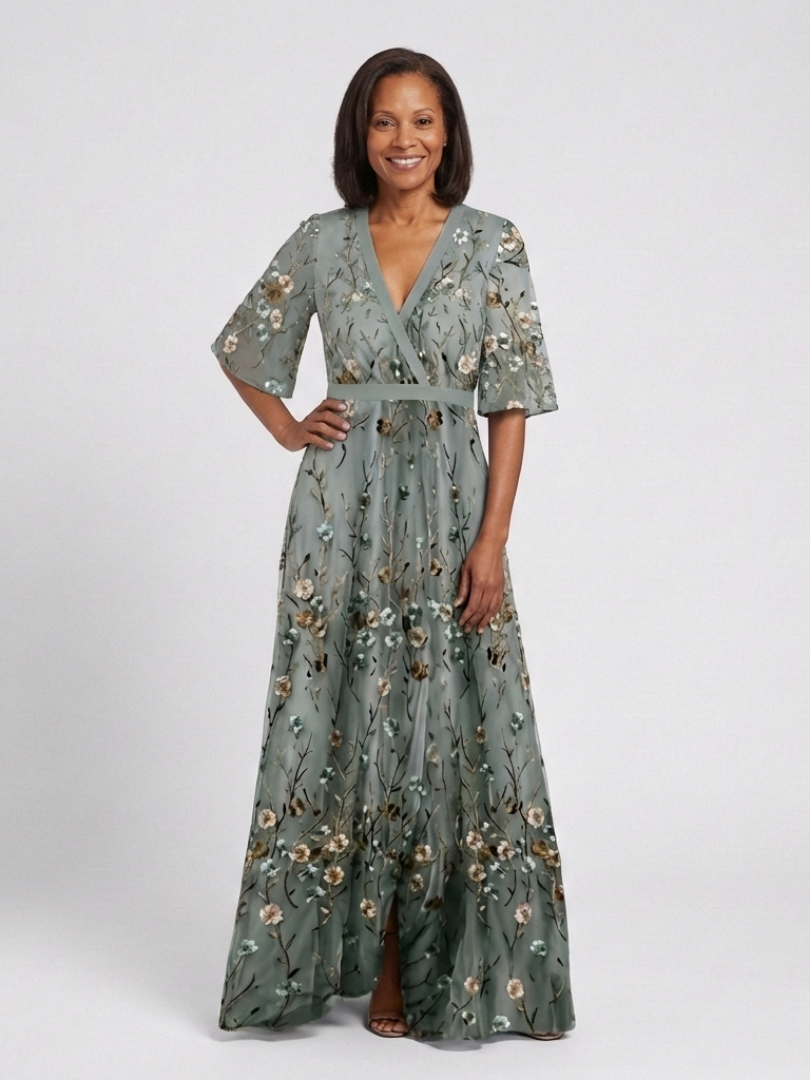 Adeline | Floral V Neck Short Sleeve Maxi Dress