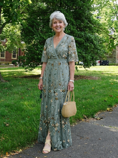 Adeline | Floral V Neck Short Sleeve Maxi Dress
