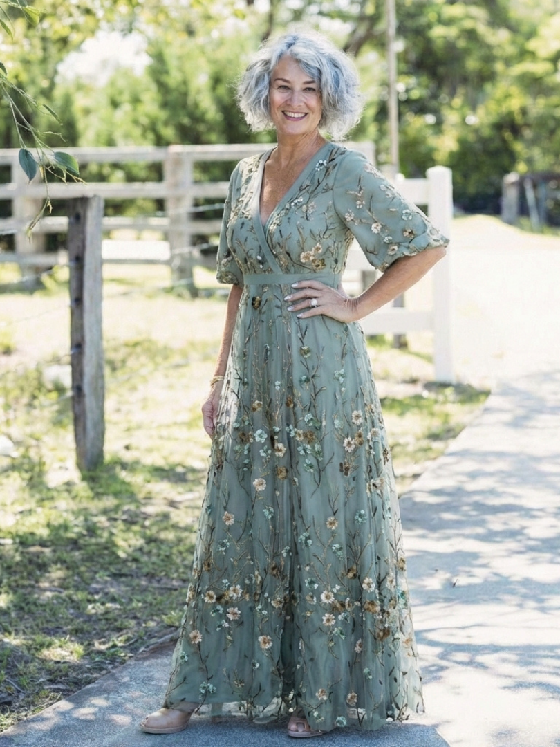 Adeline | Floral V Neck Short Sleeve Maxi Dress