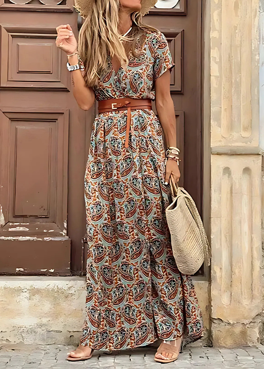Joselin – Long, flowy bohemian dress with belt