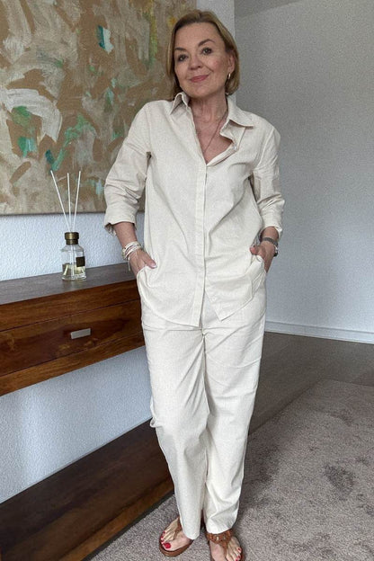 Adelaide™ – Oversized Cotton Shirt & Wide-Leg Pants Co-Ord Set