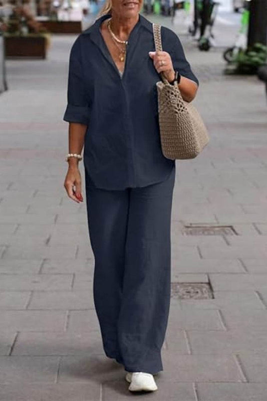 Adelaide™ – Oversized Cotton Shirt & Wide-Leg Pants Co-Ord Set