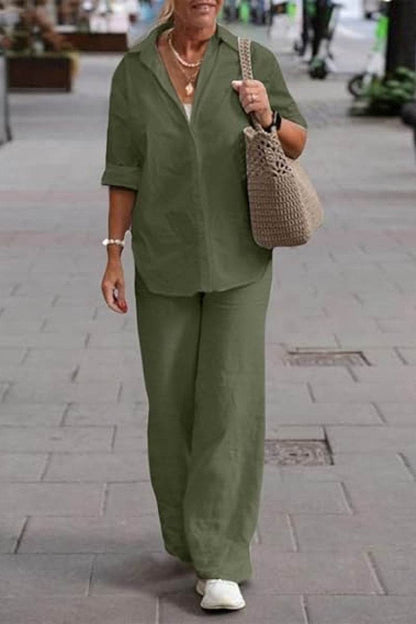 Adelaide™ – Oversized Cotton Shirt & Wide-Leg Pants Co-Ord Set