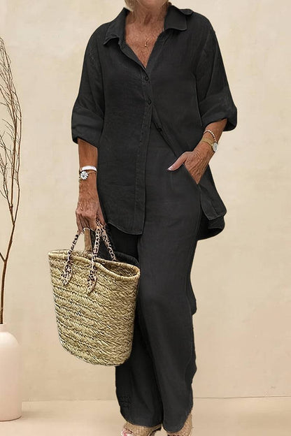 Adelaide™ – Oversized Cotton Shirt & Wide-Leg Pants Co-Ord Set