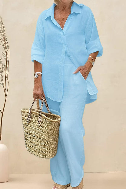 Adelaide™ – Oversized Cotton Shirt & Wide-Leg Pants Co-Ord Set